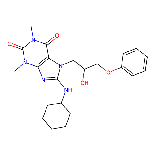 8-(Cyclohexylamino)-7-(2-hydroxy-3-phenoxypropyl)-1,3-dimethylpurine-2,6-dione structure