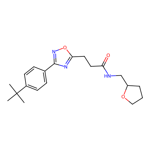 3-[3-(4-tert-butylphenyl)-1,2,4-oxadiazol-5-yl]-N-(oxolan-2-ylmethyl)propanamide structure