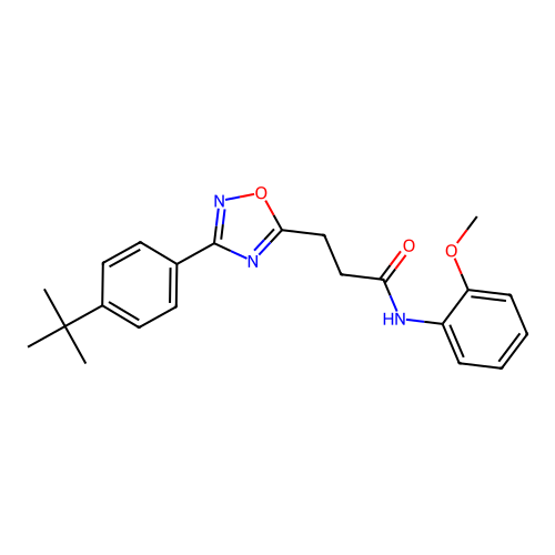 3-[3-(4-tert-butylphenyl)-1,2,4-oxadiazol-5-yl]-N-(2-methoxyphenyl)propanamide structure