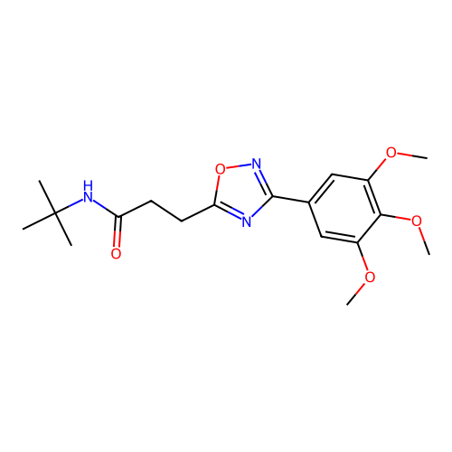 N-tert-butyl-3-[3-(3,4,5-trimethoxyphenyl)-1,2,4-oxadiazol-5-yl]propanamide structure