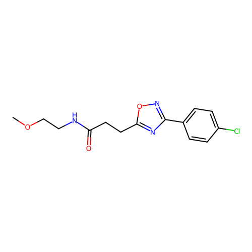 3-[3-(4-chlorophenyl)-1,2,4-oxadiazol-5-yl]-N-(2-methoxyethyl)propanamide structure