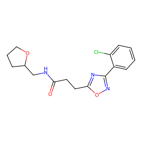 3-[3-(2-chlorophenyl)-1,2,4-oxadiazol-5-yl]-N-(oxolan-2-ylmethyl)propanamide structure