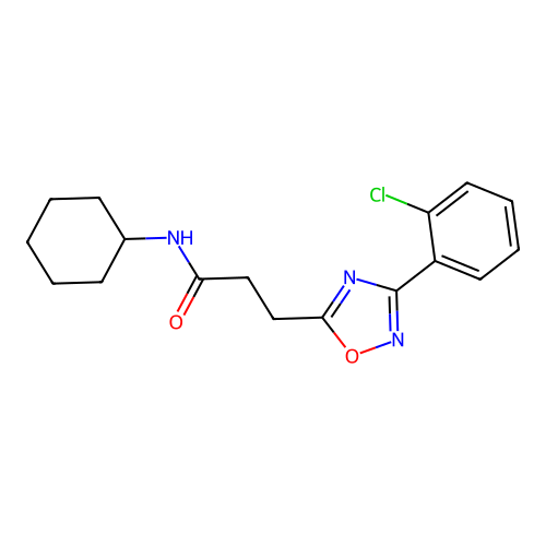 3-[3-(2-chlorophenyl)-1,2,4-oxadiazol-5-yl]-N-cyclohexylpropanamide structure