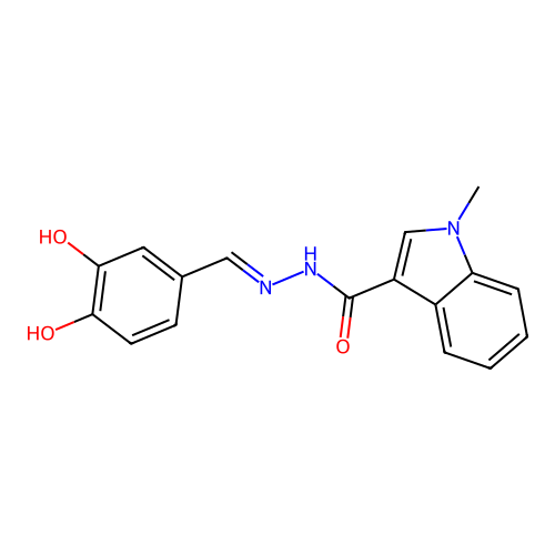 N'-(3,4-dihydroxybenzylidene)-1-methyl-1H-indole-3-carbohydrazide structure