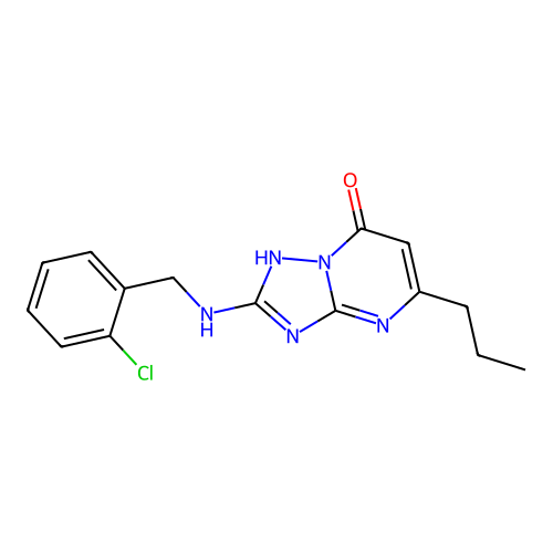 2-[(2-chlorobenzyl)amino]-5-propyl[1,2,4]triazolo[1,5-a]pyrimidin-7(3H)-one structure