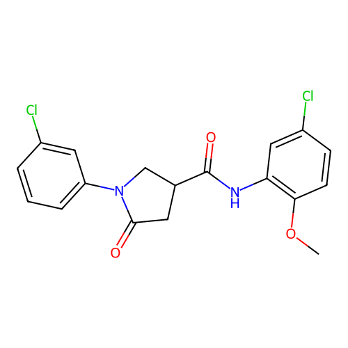 N-(5-chloro-2-methoxyphenyl)-1-(3-chlorophenyl)-5-oxopyrrolidine-3-carboxamide structure