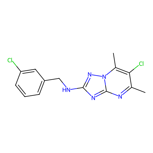 6-chloro-N-(3-chlorobenzyl)-5,7-dimethyl[1,2,4]triazolo[1,5-a]pyrimidin-2-amine structure