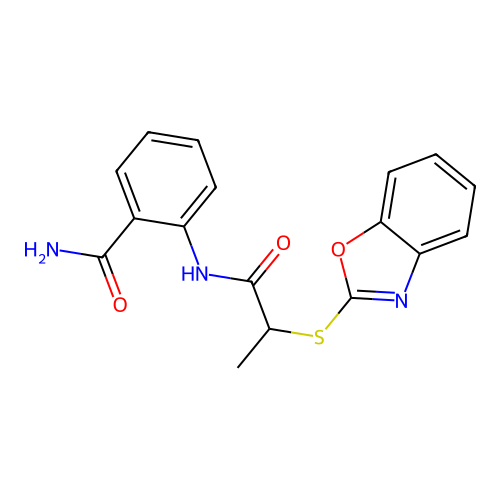 2-{[2-(1,3-Benzoxazol-2-ylsulfanyl)propanoyl]amino}benzamide structure
