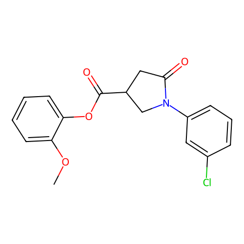 3-Pyrrolidinecarboxylic acid, 1-(3-chlorophenyl)-5-oxo-, 2-methoxyphenyl ester structure