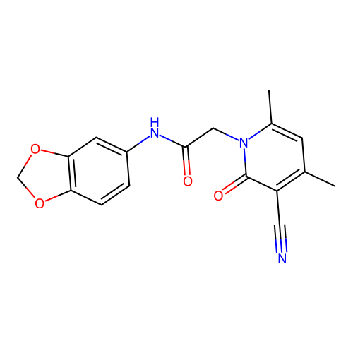 N-(1,3-benzodioxol-5-yl)-2-(3-cyano-4,6-dimethyl-2-oxopyridin-1-yl)acetamide structure