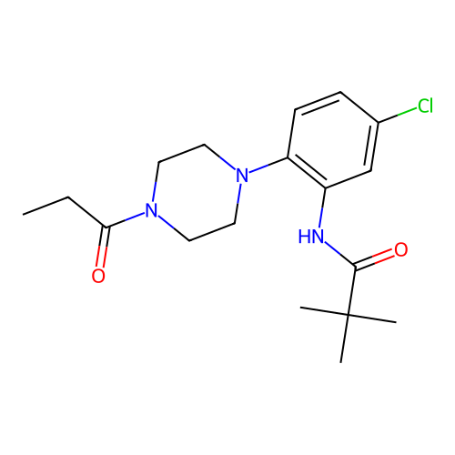 N-[5-chloro-2-(4-propanoylpiperazin-1-yl)phenyl]-2,2-dimethylpropanamide structure