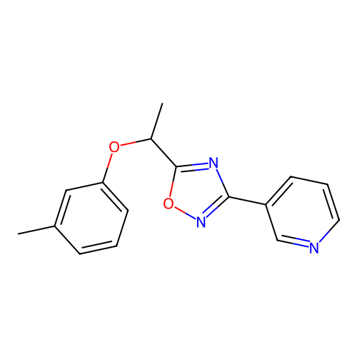 3-{5-[1-(3-Methylphenoxy)ethyl]-1,2,4-oxadiazol-3-yl}pyridine structure