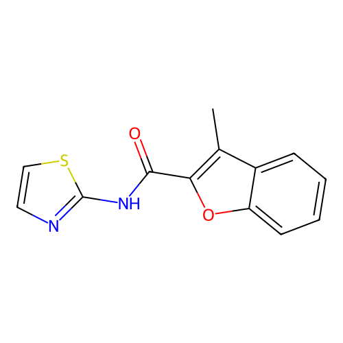 3-methyl-N-(1,3-thiazol-2-yl)-1-benzofuran-2-carboxamide structure