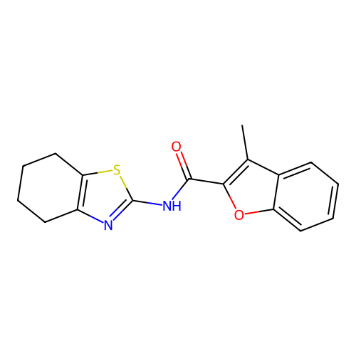 3-methyl-N-(4,5,6,7-tetrahydro-1,3-benzothiazol-2-yl)-1-benzofuran-2-carboxamide structure