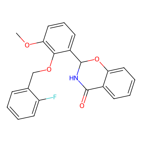 2-{2-[(2-fluorobenzyl)oxy]-3-methoxyphenyl}-2,3-dihydro-4H-1,3-benzoxazin-4-one structure