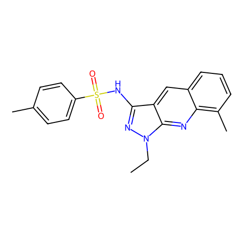 N-(1-ethyl-8-methyl-1H-pyrazolo[3,4-b]quinolin-3-yl)-4-methylbenzenesulfonamide structure