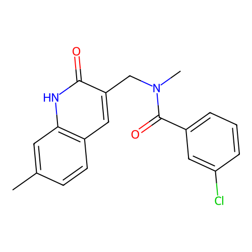 3-chloro-N-methyl-N-[(7-methyl-2-oxo-1H-quinolin-3-yl)methyl]benzamide structure