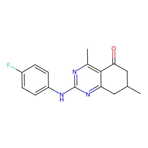 2-[(4-fluorophenyl)amino]-4,7-dimethyl-7,8-dihydroquinazolin-5(6H)-one structure