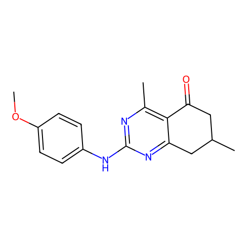 2-[(4-methoxyphenyl)amino]-4,7-dimethyl-7,8-dihydroquinazolin-5(6H)-one structure