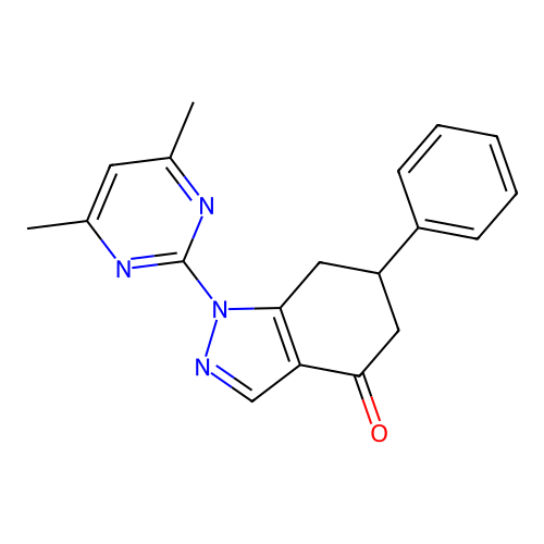 1-(4,6-dimethylpyrimidin-2-yl)-6-phenyl-1,5,6,7-tetrahydro-4H-indazol-4-one structure