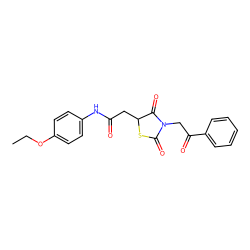 2-(2,4-dioxo-3-phenacyl-1,3-thiazolidin-5-yl)-N-(4-ethoxyphenyl)acetamide structure