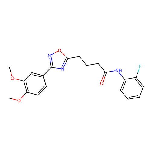 4-[3-(3,4-dimethoxyphenyl)-1,2,4-oxadiazol-5-yl]-N-(2-fluorophenyl)butanamide structure