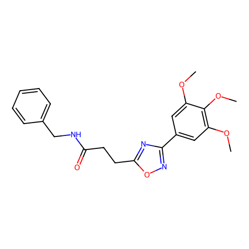 N-benzyl-3-[3-(3,4,5-trimethoxyphenyl)-1,2,4-oxadiazol-5-yl]propanamide structure