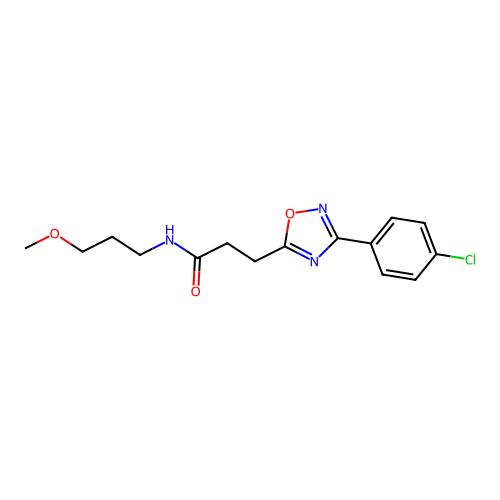 3-[3-(4-chlorophenyl)-1,2,4-oxadiazol-5-yl]-N-(3-methoxypropyl)propanamide structure