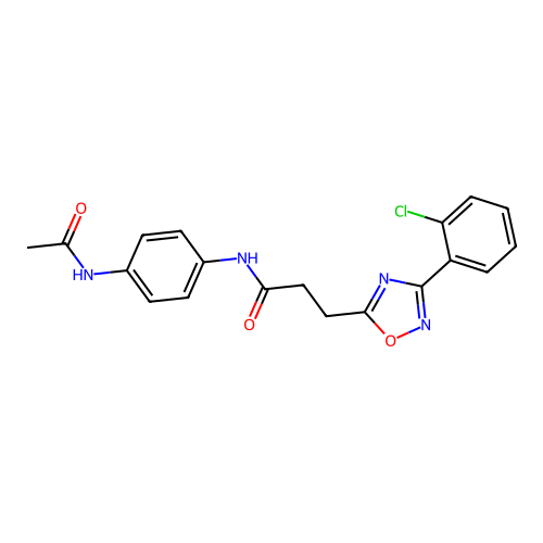 N-(4-acetamidophenyl)-3-(3-(2-chlorophenyl)-1,2,4-oxadiazol-5-yl)propanamide structure