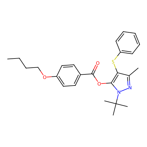(2-Tert-butyl-5-methyl-4-phenylsulfanylpyrazol-3-yl) 4-butoxybenzoate structure