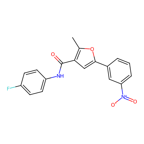 N-(4-fluorophenyl)-2-methyl-5-(3-nitrophenyl)furan-3-carboxamide structure
