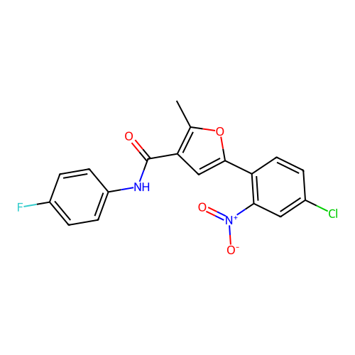 5-(4-chloro-2-nitrophenyl)-N-(4-fluorophenyl)-2-methylfuran-3-carboxamide structure