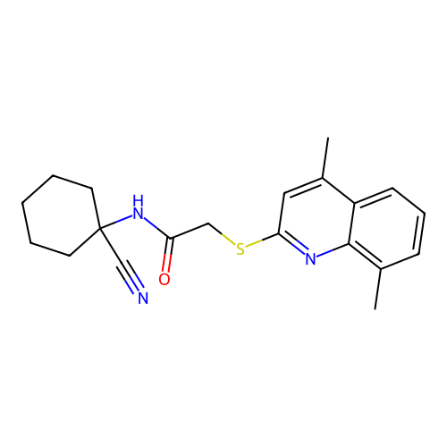 N-(1-cyanocyclohexyl)-2-(4,8-dimethylquinolin-2-yl)sulfanylacetamide structure