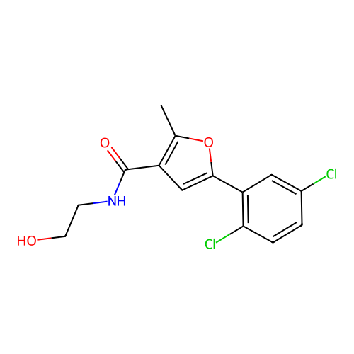 5-(2,5-dichlorophenyl)-N-(2-hydroxyethyl)-2-methylfuran-3-carboxamide structure