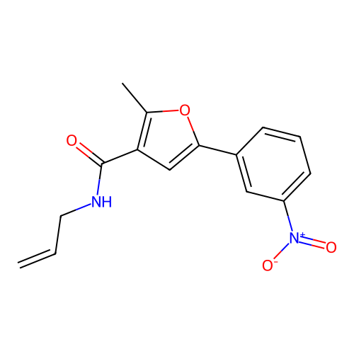 2-methyl-5-(3-nitrophenyl)-N-(prop-2-en-1-yl)furan-3-carboxamide structure
