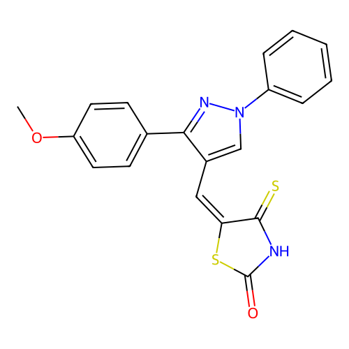 (E)-5-((3-(4-methoxyphenyl)-1-phenyl-1H-pyrazol-4-yl)methylene)-4-thioxothiazolidin-2-one structure