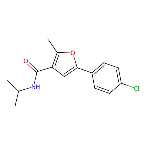 5-(4-chlorophenyl)-2-methyl-N-(propan-2-yl)furan-3-carboxamide structure
