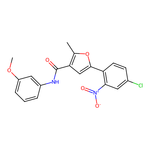 5-(4-chloro-2-nitrophenyl)-N-(3-methoxyphenyl)-2-methylfuran-3-carboxamide structure