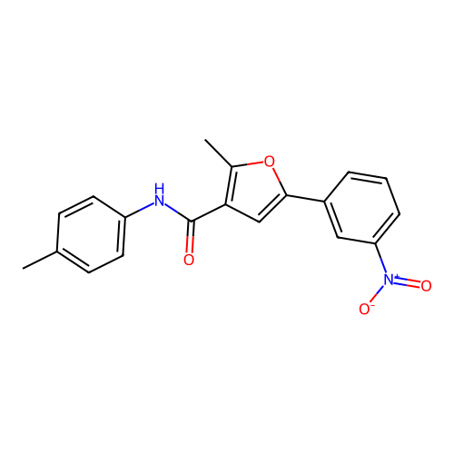 2-methyl-N-(4-methylphenyl)-5-(3-nitrophenyl)furan-3-carboxamide structure