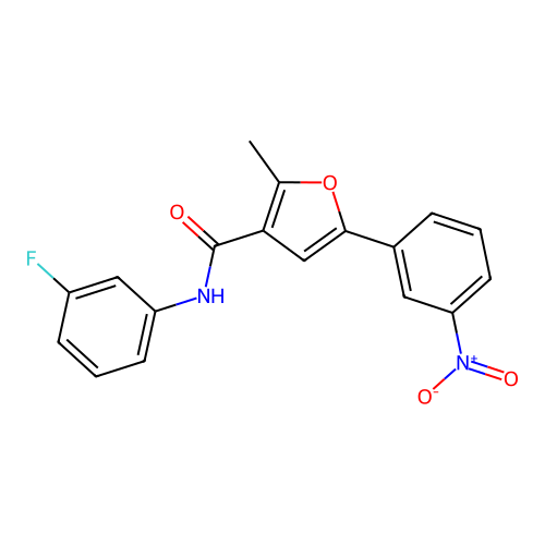 N-(3-fluorophenyl)-2-methyl-5-(3-nitrophenyl)furan-3-carboxamide structure