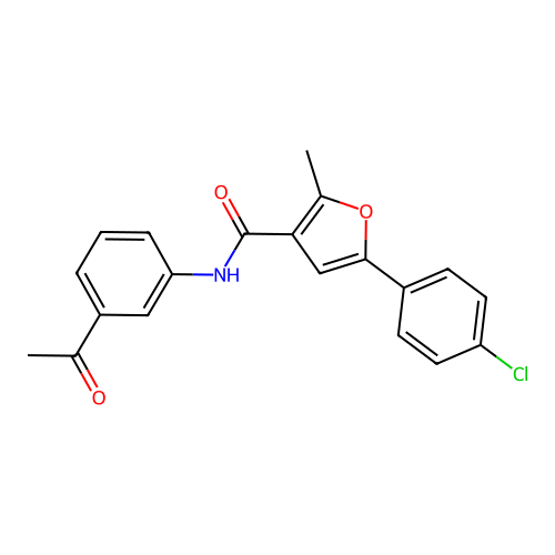 N-(3-acetylphenyl)-5-(4-chlorophenyl)-2-methylfuran-3-carboxamide structure