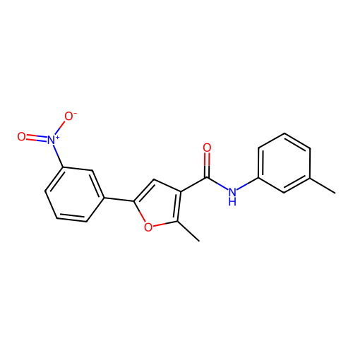 2-methyl-N-(3-methylphenyl)-5-(3-nitrophenyl)furan-3-carboxamide structure