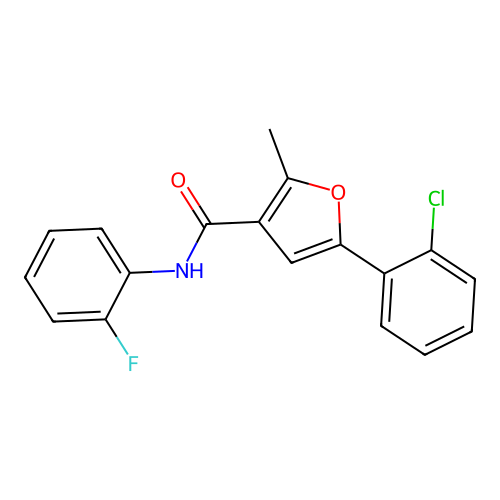 5-(2-chlorophenyl)-N-(2-fluorophenyl)-2-methylfuran-3-carboxamide structure
