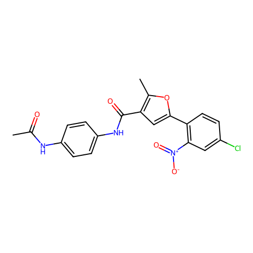 N-(4-acetamidophenyl)-5-(4-chloro-2-nitrophenyl)-2-methylfuran-3-carboxamide structure