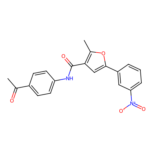 N-(4-acetylphenyl)-2-methyl-5-(3-nitrophenyl)furan-3-carboxamide structure