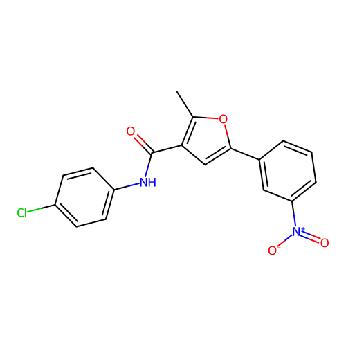 N-(4-chlorophenyl)-2-methyl-5-(3-nitrophenyl)furan-3-carboxamide structure