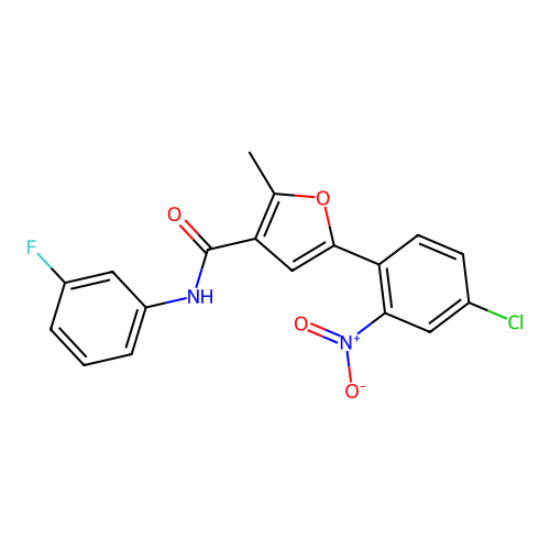 5-(4-chloro-2-nitrophenyl)-N-(3-fluorophenyl)-2-methylfuran-3-carboxamide structure