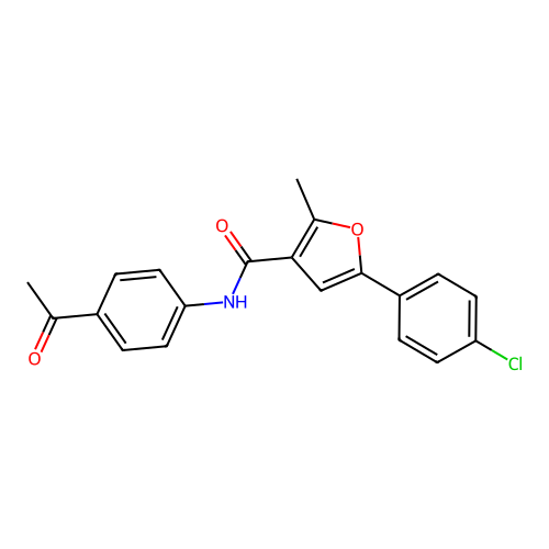 N-(4-acetylphenyl)-5-(4-chlorophenyl)-2-methylfuran-3-carboxamide structure