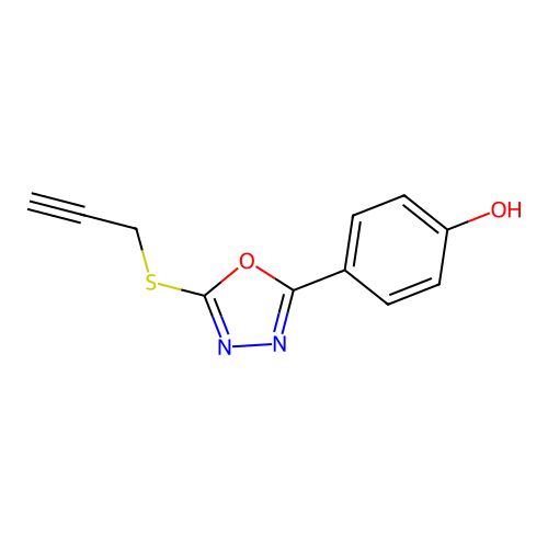 4-[5-(prop-2-ynylthio)-3H-1,3,4-oxadiazol-2-ylidene]-1-cyclohexa-2,5-dienone structure