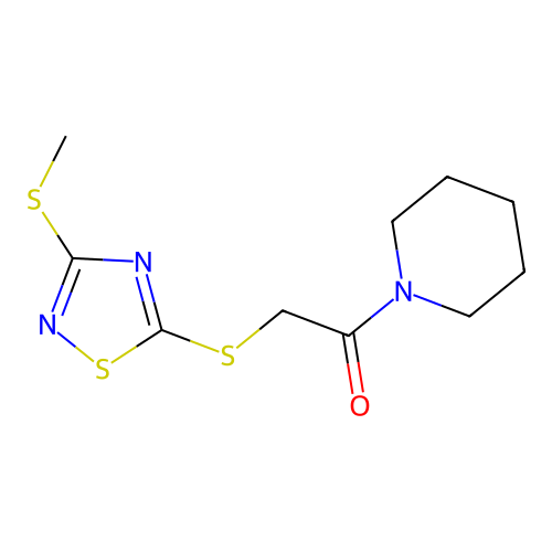 2-[(3-Methylsulfanyl-1,2,4-thiadiazol-5-yl)sulfanyl]-1-piperidin-1-ylethanone structure